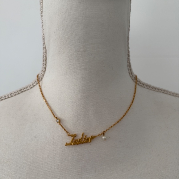 Dior JADOR Gold Finish Metal Necklace with Resin Pearl & Faux Diamond Designer - Picture 1 of 11